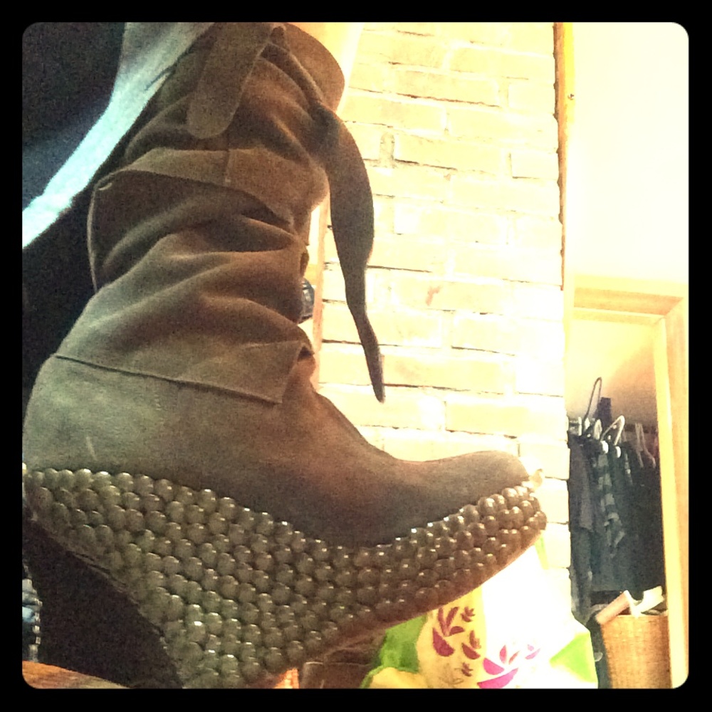 Jeffrey Campbell olive stud wrap boots